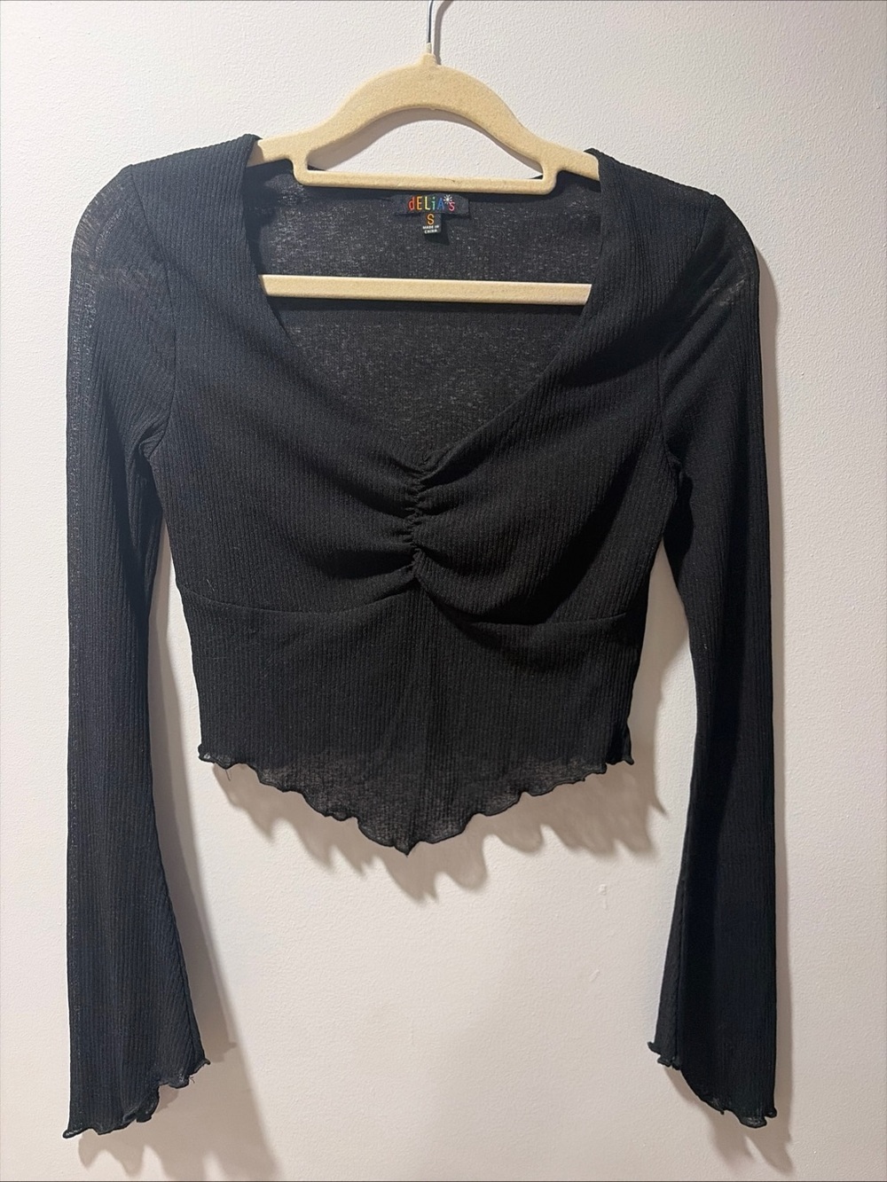 Delia’s doll kill Hanky Hem Bell Sleeve Black Top 90s whimsigoth grunge goth